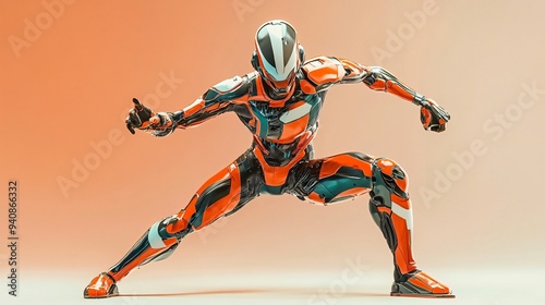 Realistic action figure in a dynamic pose, showcasing intricate details and vibrant colors against a light solid color background photo