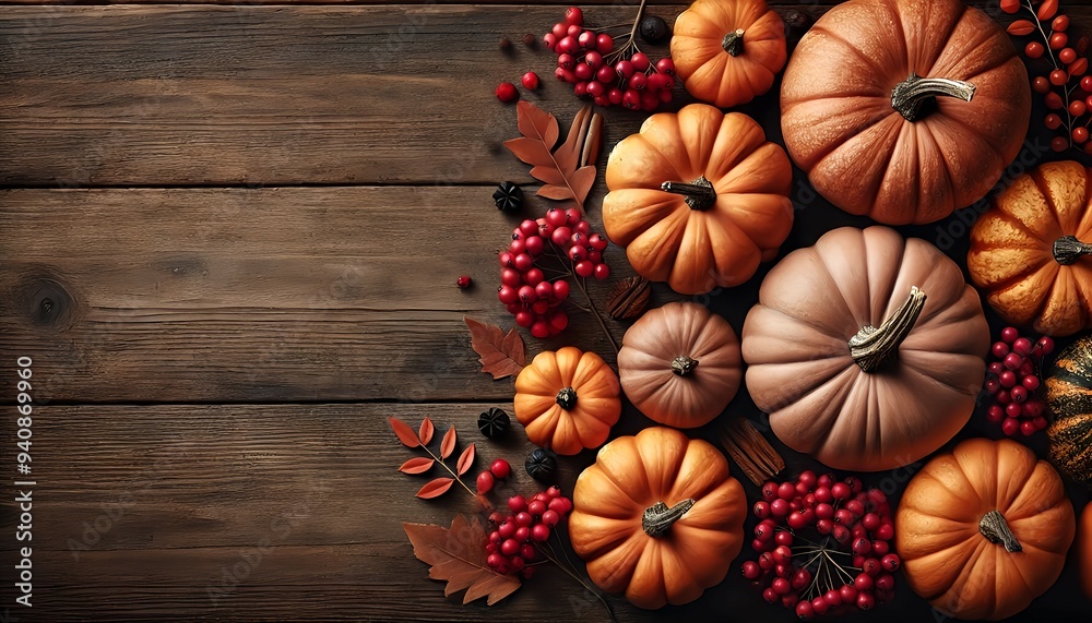 composition with small pumpkins and berries arranged along the top edge, maintaining the same layout. composition with small pumpkins and berries arranged along the top edge, maintaining the same layout.