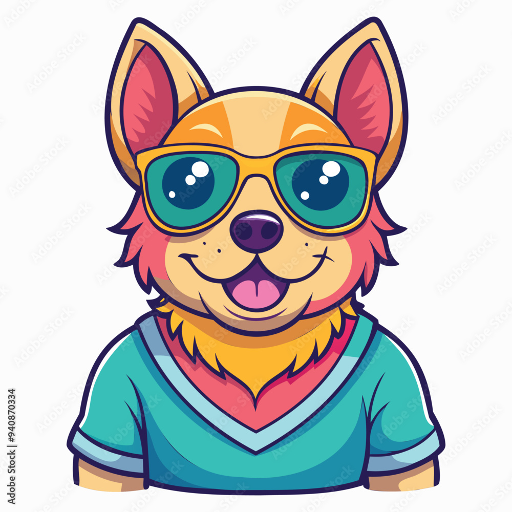 Fototapeta premium Vector graphic t-shirt Design of a cute happy dog with sunglass Isolated on a white background