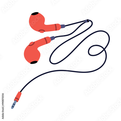 Headphones or Earphones with Cable as Device for Music Listening Vector Illustration photo