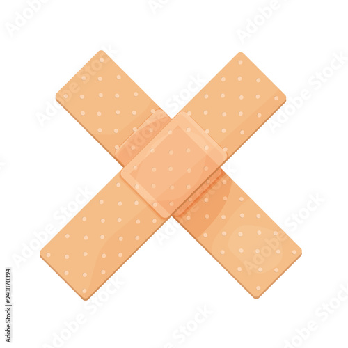 Band aid medical plaster, strip. Breathable bandaids set. Firs aid tape, Different shapes. Bandaid isolated on white background