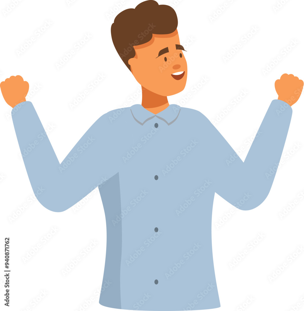 Happy office worker raising his arms to celebrate a victory Happy office worker raising his arms to celebrate a victory