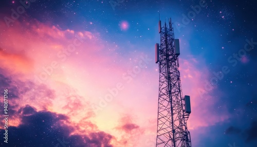 Vibrant Celestial Telecommunications Tower Silhouette