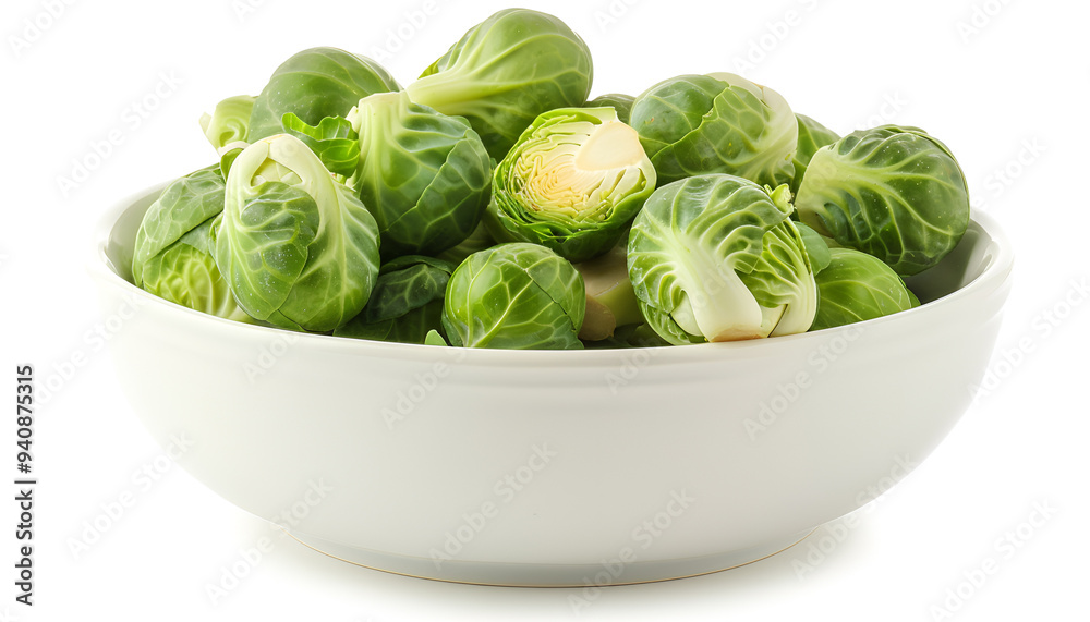 Bowl of fresh Brussels sprouts isolated on white Bowl of fresh Brussels sprouts isolated on white