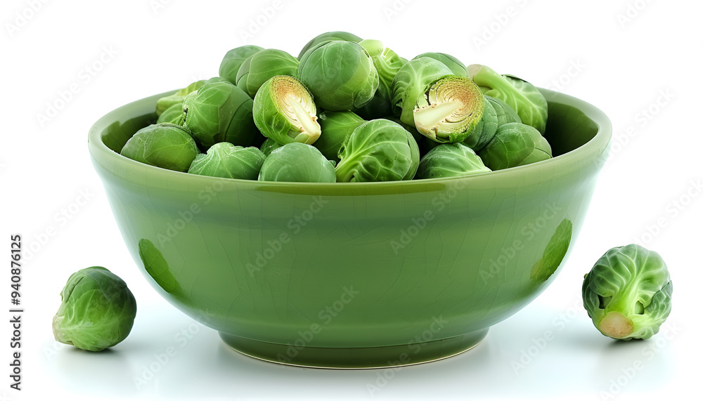 Bowl of fresh Brussels sprouts isolated on white Bowl of fresh Brussels sprouts isolated on white