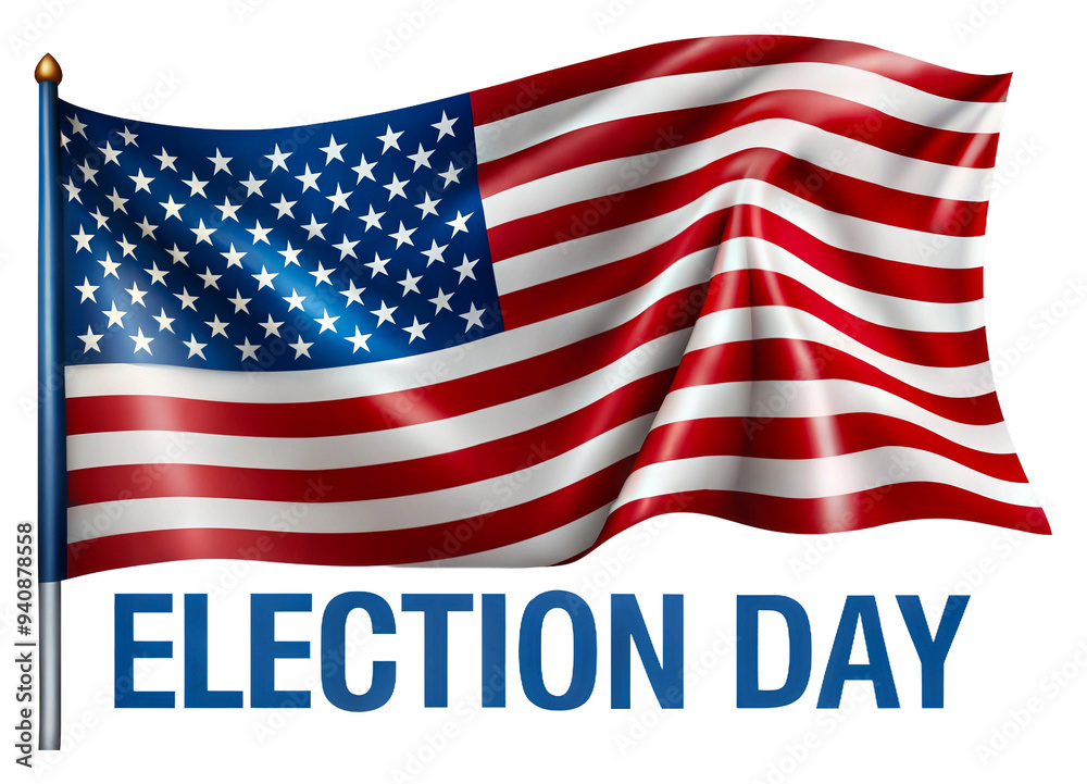 American flag waving on Election Day celebration isolated on transparent background American flag waving on Election Day celebration isolated on transparent background