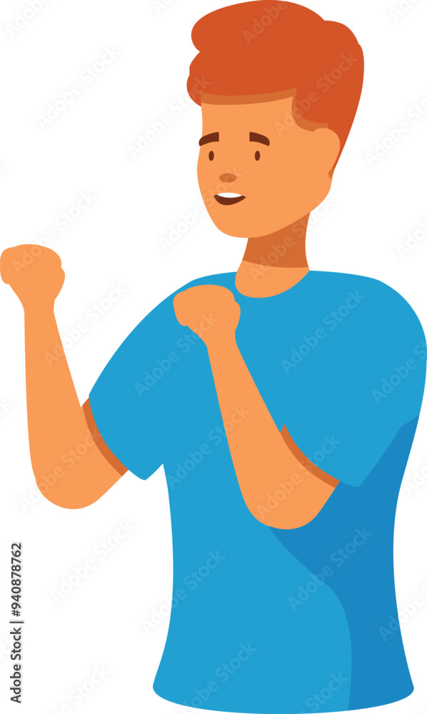 Young man clenching his fists in a gesture of victory and accomplishment Young man clenching his fists in a gesture of victory and accomplishment