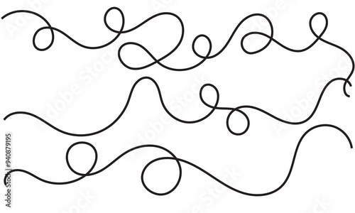 wavy line pattern with curvy abstract squiggles in a psychedelic wiggle design. Vector illustration. Isolated on  white background. EPS 10