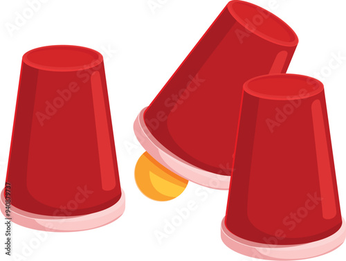 Classic street magic trick involving hiding a ball under one of three red cups