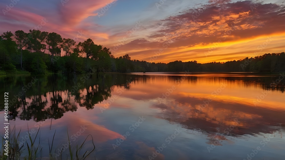 Obraz premium Ai generated image of sunset over the river