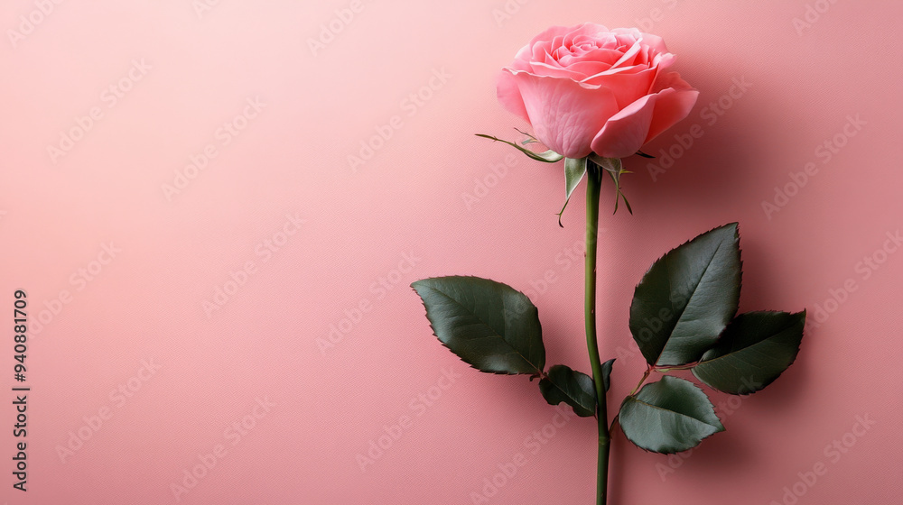 single rose stem placed on a blush pink background, with elegant simplicity and ample space for copy single rose stem placed on a blush pink background, with elegant simplicity and ample space for copy