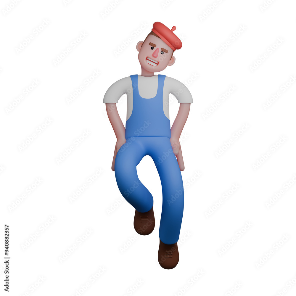 3D Cartoon Male Artist. artist posing with hands on hips and a firm facial expression. Painting Action 3D Cartoon Male Artist. artist posing with hands on hips and a firm facial expression. Painting Action
