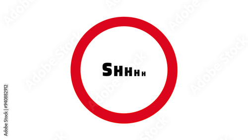 Shhh Sign, black and red  isolated silhouette
