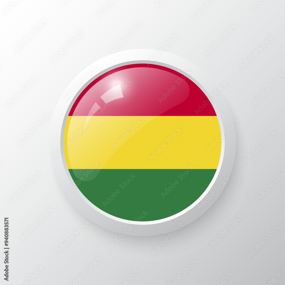 3D Button with Bolivia flag. as round glossy icon on background isolated. Vector illustration eps 10. 3D Button with Bolivia flag. as round glossy icon on background isolated. Vector illustration eps 10.