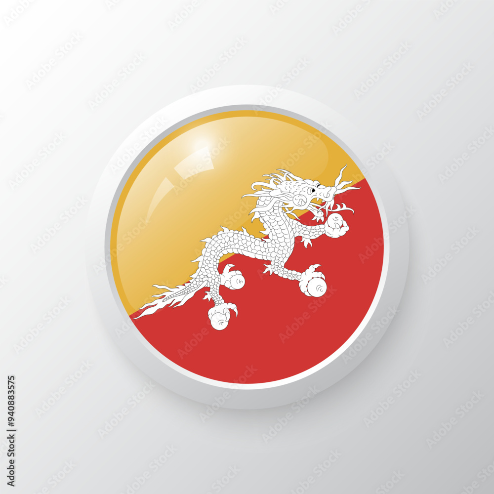3D Button with Bhutan flag. as round glossy icon on background isolated. Vector illustration eps 10. 3D Button with Bhutan flag. as round glossy icon on background isolated. Vector illustration eps 10.