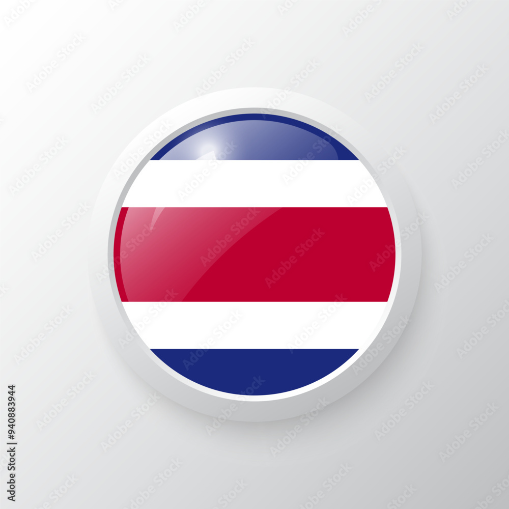 3D Button with Costa Rica flag. as round glossy icon on background isolated. Vector illustration eps 10. 3D Button with Costa Rica flag. as round glossy icon on background isolated. Vector illustration eps 10.
