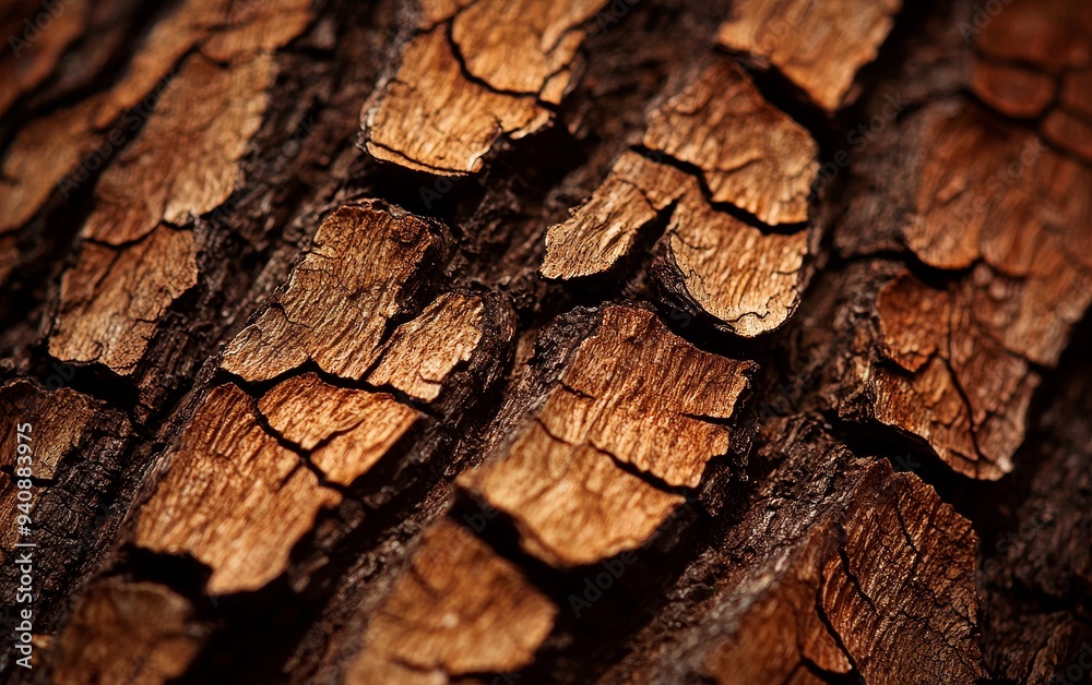 Close-up macro shot of pecan tree bark, highlighting the intricate grooves and rich, earthy tones, showcasing its natural texture and beauty Close-up macro shot of pecan tree bark, highlighting the intricate grooves and rich, earthy tones, showcasing its natural texture and beauty