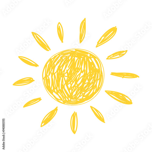Sun as Kids Doodle Simple Hand Drawn Element Vector Illustration