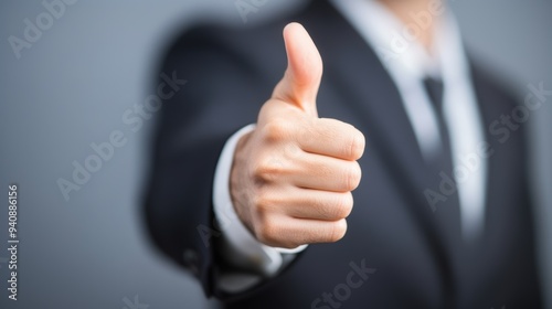 Businessman Giving Thumbs Up Success Approval Positive Gesture