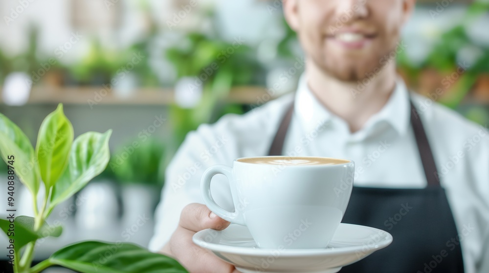 Barista Serving Coffee with Plants