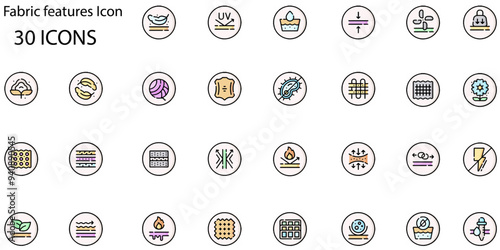Set of Fabric features icons. Line art style icons bundle. vector illustration