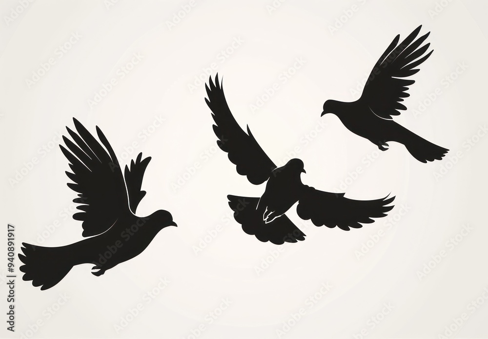 Obraz premium Silhouettes of Doves in Flight