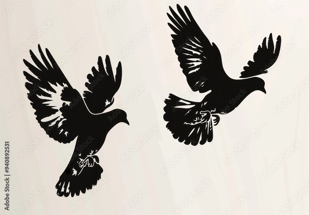 Fototapeta premium Two Black and White Doves in Flight