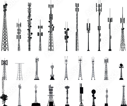 An outline of a tower for broadcasting, digital technology equipment.