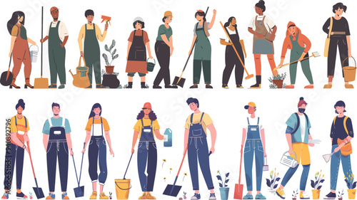 Characters of farm workers, agriculture tools and organic gardening