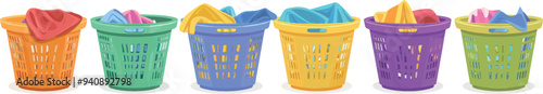 Wicker and woven basket with dirty and soiled clothes, bin with socks and t-shirt.