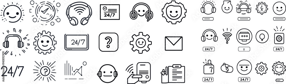 Contact us and support service thin line icon set. Communication icons. Contact us and support service thin line icon set. Communication icons.