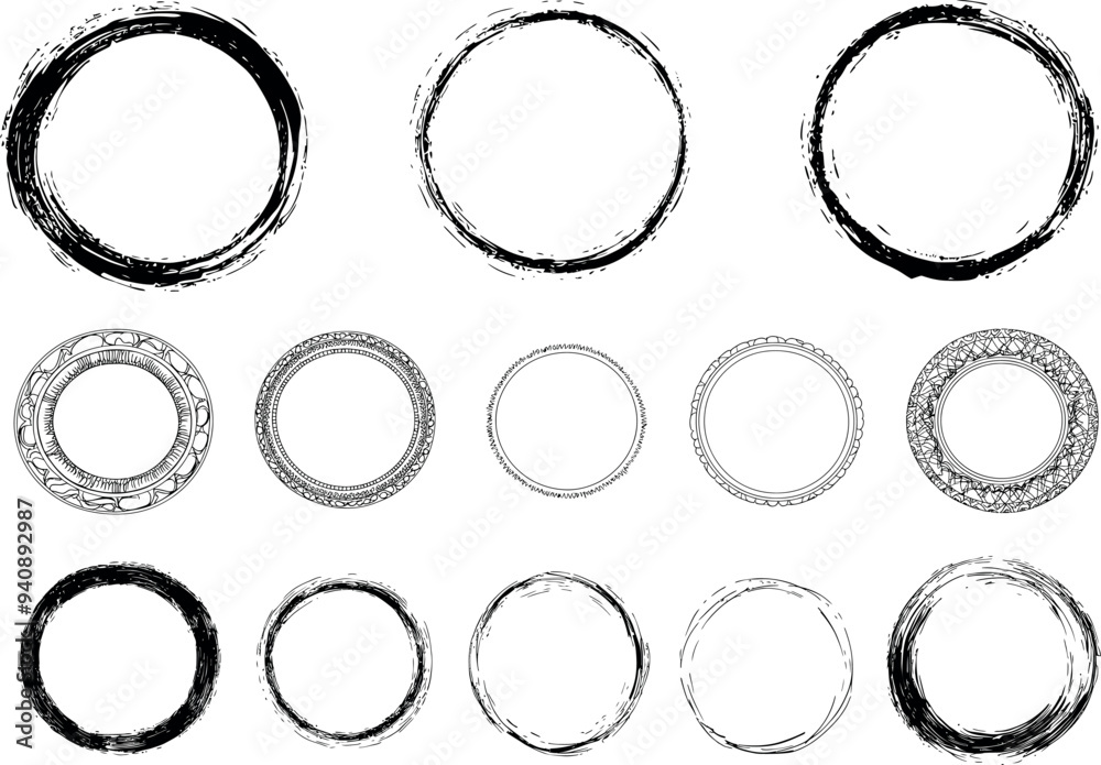 A hand drawn sketch of a circle made of line. Collection of circles made of line A hand drawn sketch of a circle made of line. Collection of circles made of line