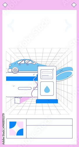 Vector Internet operation hand-drawn illustration of people getting discounts for refueling their cars
