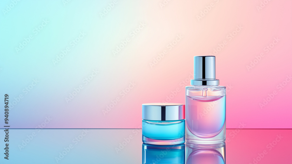Glass Spray Bottle on Gradient light blue-Pink Background with Shadows
Glass Spray Bottle on Gradient light blue-Pink Background with Shadows