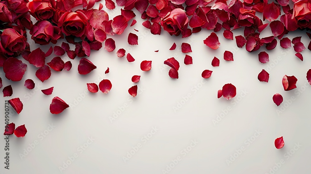 Rose petals against a white backdrop