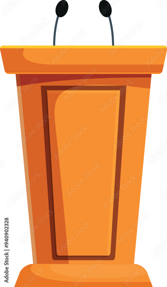 Wooden podium with microphones is ready for a speaker to deliver a speech or presentation