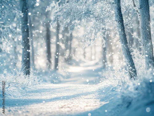 A Winter Forest Blanketed in Snow, with a Serene, Silvery Landscape