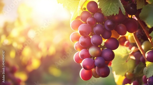 Sunlit Grapes on the Vine