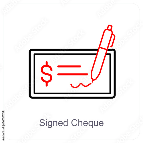 Signed Cheque and cheque icon concept