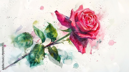 Watercolor Rose Flower on a white background. English rose Illustration for greeting cards, printing and other design projects.
