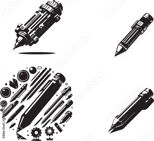 silhouette of clean vector Mechanical pencil   isolated on white background


