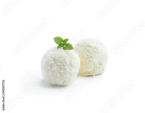 Delicious truffles with coconut sprinkling isolated on white