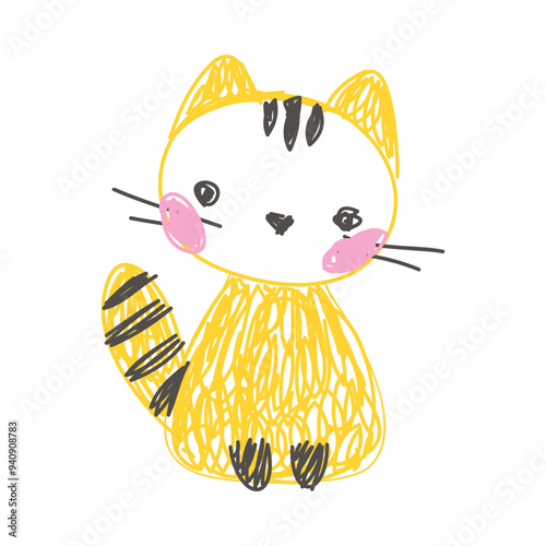 Cat as Kids Doodle Simple Hand Drawn Element Vector Illustration