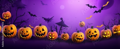 Halloween wallpaper. Purple themed haunted and spooky Halloween landscape.