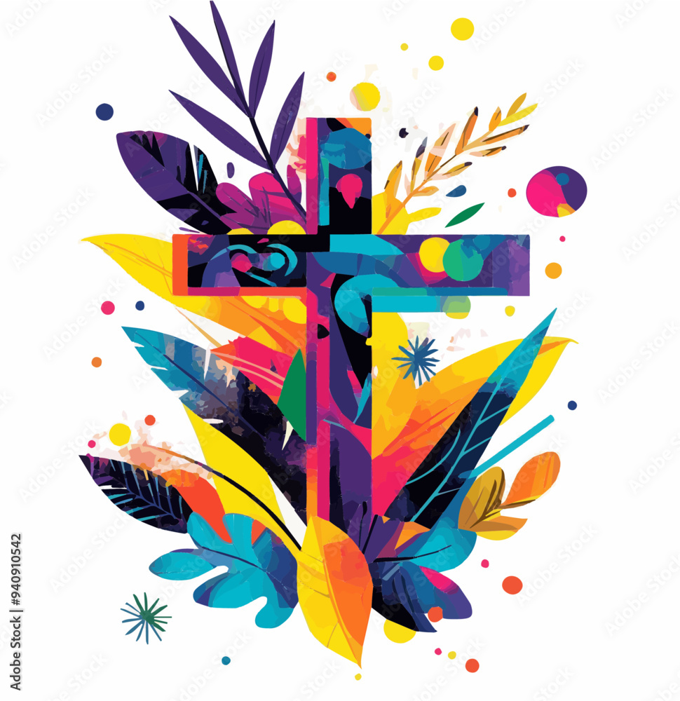 Fototapeta premium Colored Christian cross on a white background