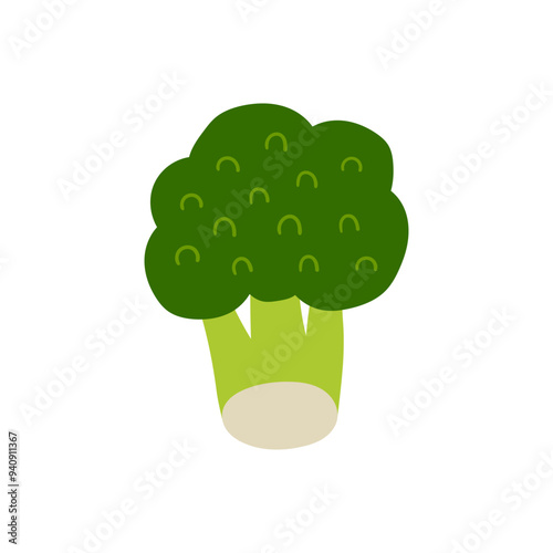 Broccoli hand drawn flat vector illustration. Fresh vegetable print for kitchen, menu, food package design. Healthy cute organic product.