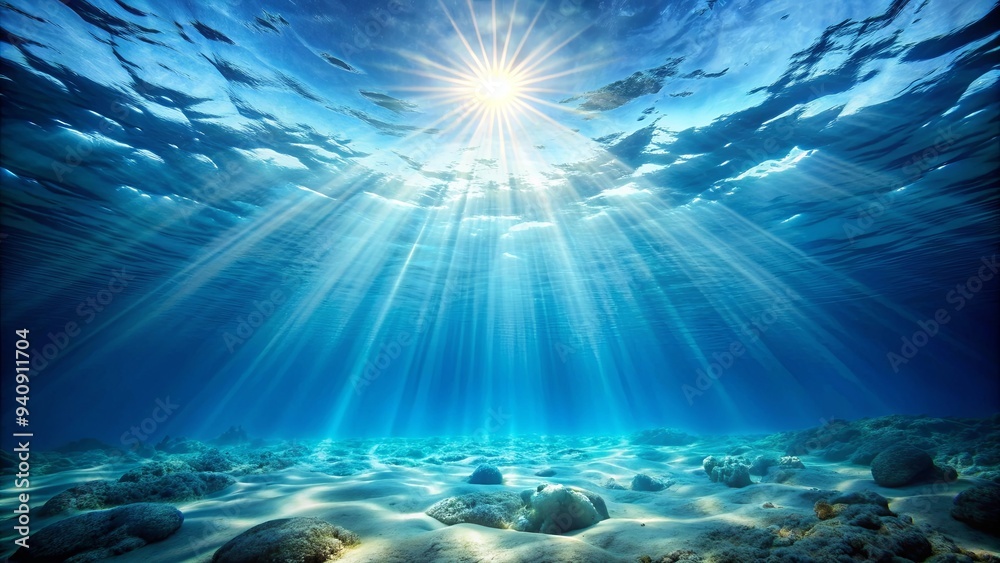 Abstract sun rays shining beautifully underwater in a blue ocean background, sun rays, abstract, underwater, blue, ocean Abstract sun rays shining beautifully underwater in a blue ocean background, sun rays, abstract, underwater, blue, ocean