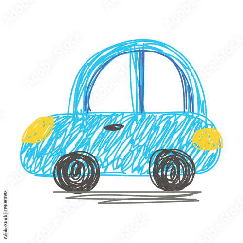 Car as Kids Doodle Simple Hand Drawn Element Vector Illustration