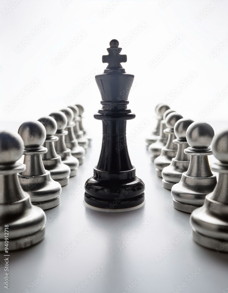 Leadership in Chess: Black King and White Pawns, AI-Generated Image Leadership in Chess: Black King and White Pawns, AI-Generated Image