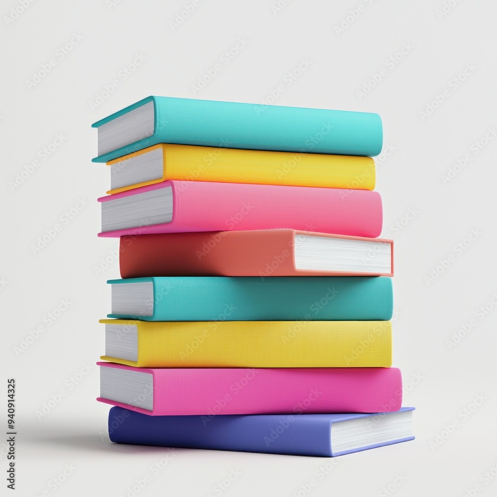 Stack of colorful books arranged in a vertical pile against a white background Generative AI Stack of colorful books arranged in a vertical pile against a white background Generative AI